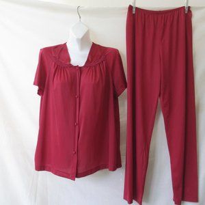 2 PC SUIT PANTS BLOUSE M MEDIUM RED WINE